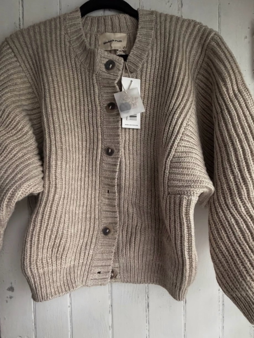 Misha And Puff Wool Oyster Fisherman Cardigan - Beige Cream